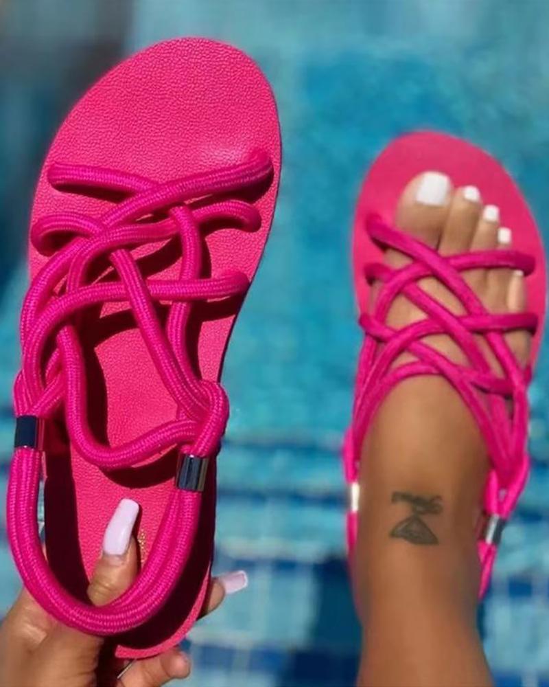 

Braided Round Toe Slingback Flat Sandals, Hot pink