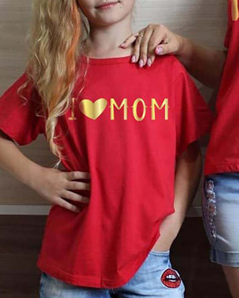 

Mommy & me Bronzing Letter Heart Print Short Sleeve T-shirt For Kids, Red