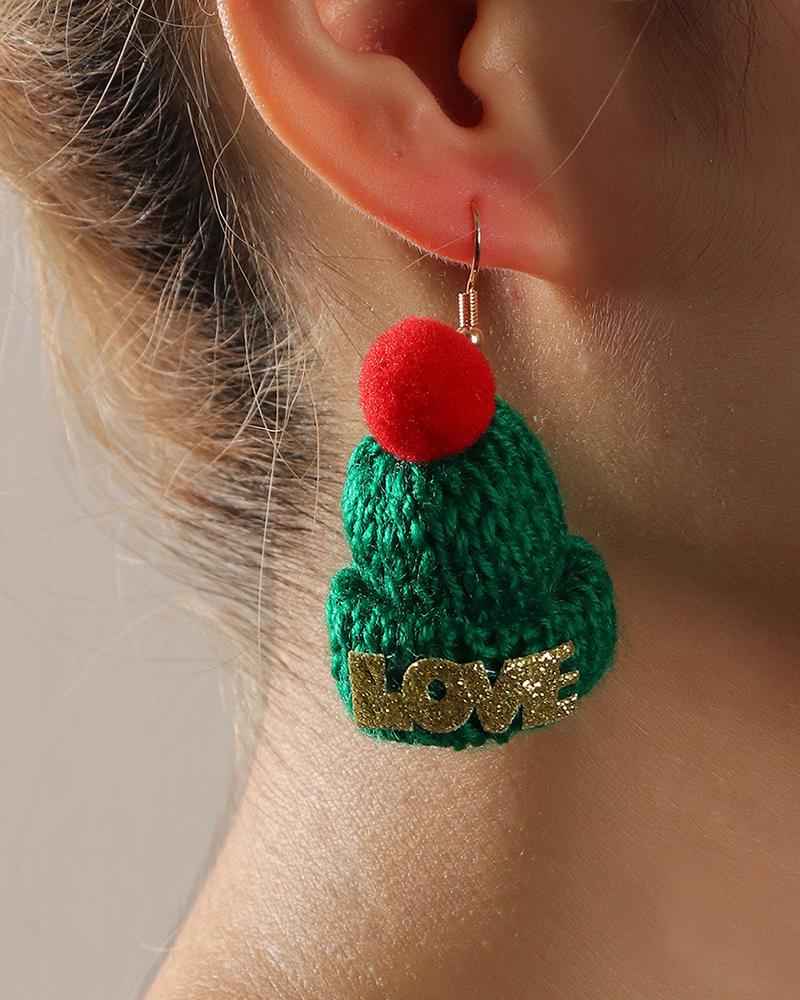 

1Pair Christmas Hat Letter Drop Earrings, Green