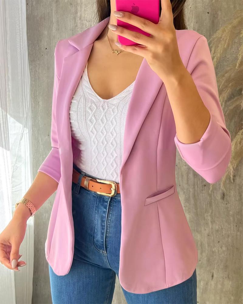 

Blazer con frente abierto y manga larga con cuello con muescas, Pink