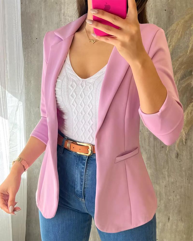 

Blazer ouvert sur le devant à manches longues et col cranté, Pink