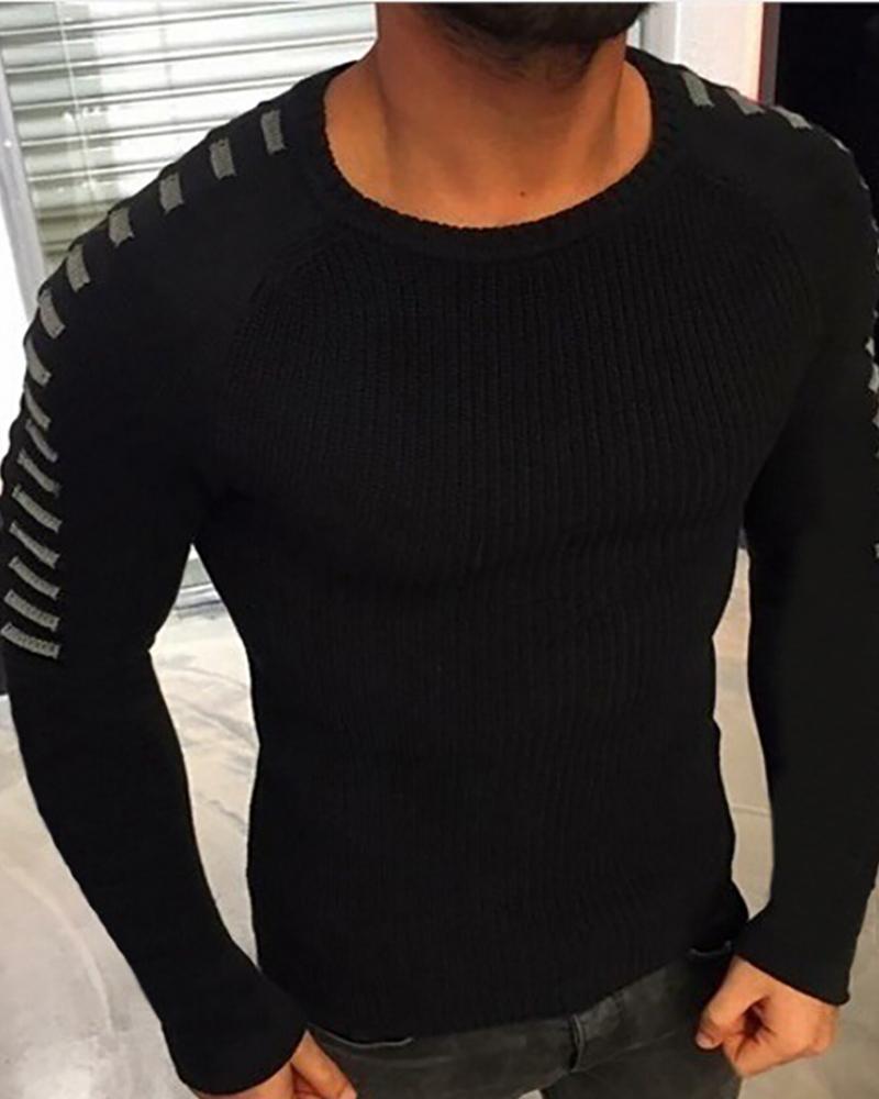 

Men Colorblock Long Sleeve Casual Sweater, Black