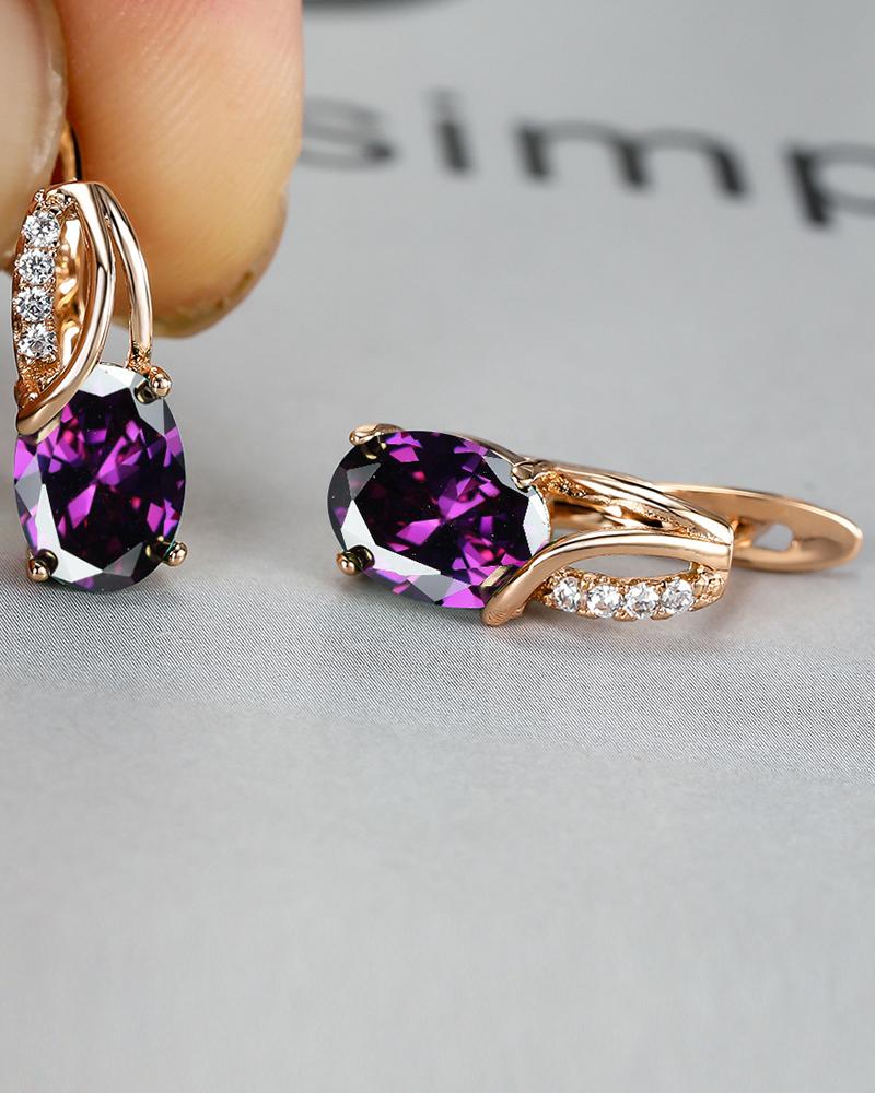 

1Pair Fashion Oval Cut Zircon Earrings Wedding Bridal Jewelry, Purple