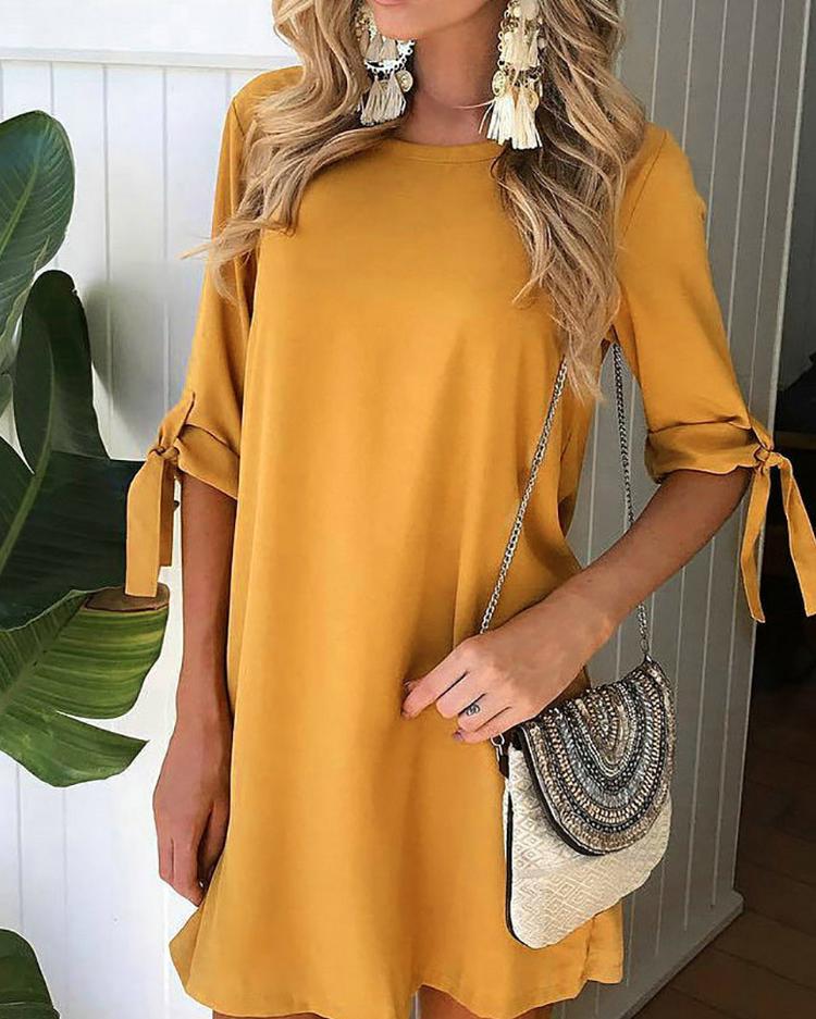 

Trendy Solid Tied Sleeve Tunic Mini Dress, Green