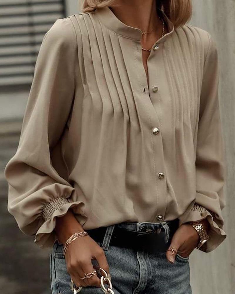 

Lantern Sleeve Button Design Top, Apricot