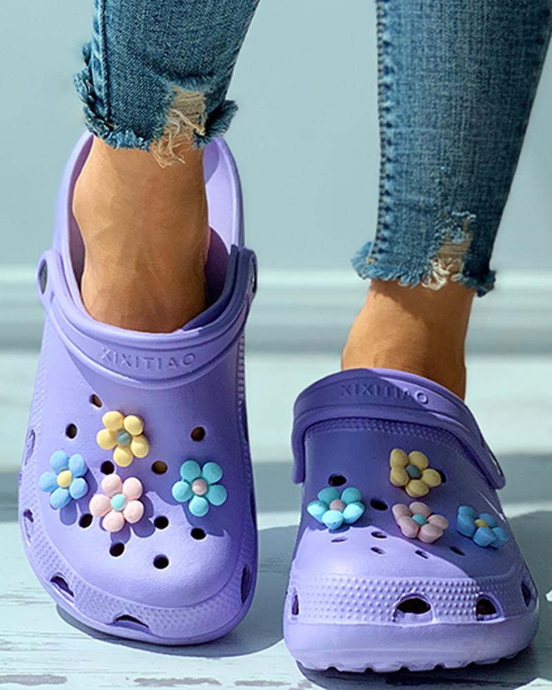 

Floral Pattern Flatform Vented Clogs, Purple