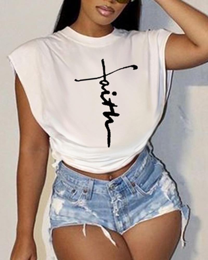 

Faith Print Tied Detail Crop Top, White
