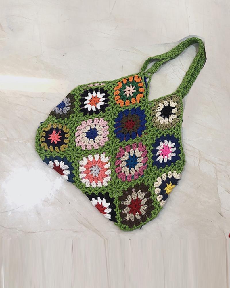 

Floral Pattern Crochet Bag, Green