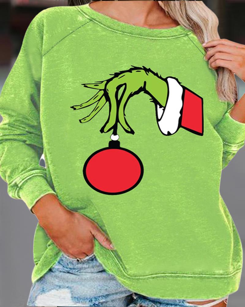 

Plus Size Grinch Stole Christmas Print Casual Top, Green