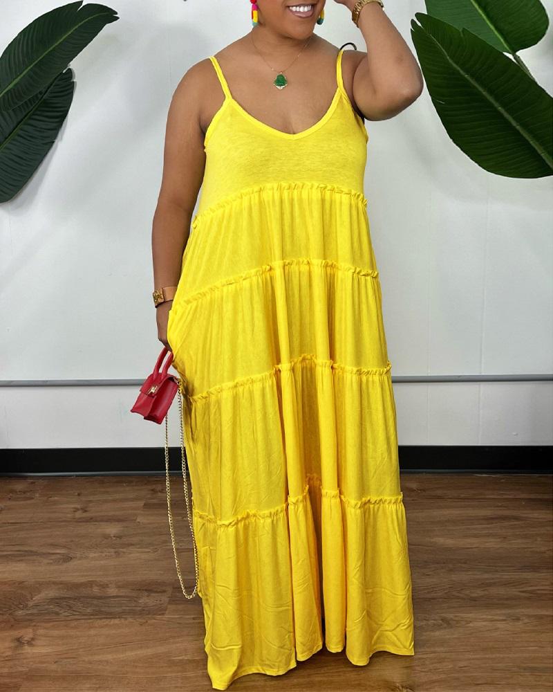 

Frill Trim Pocket Detail Cami Maxi Dress, Yellow