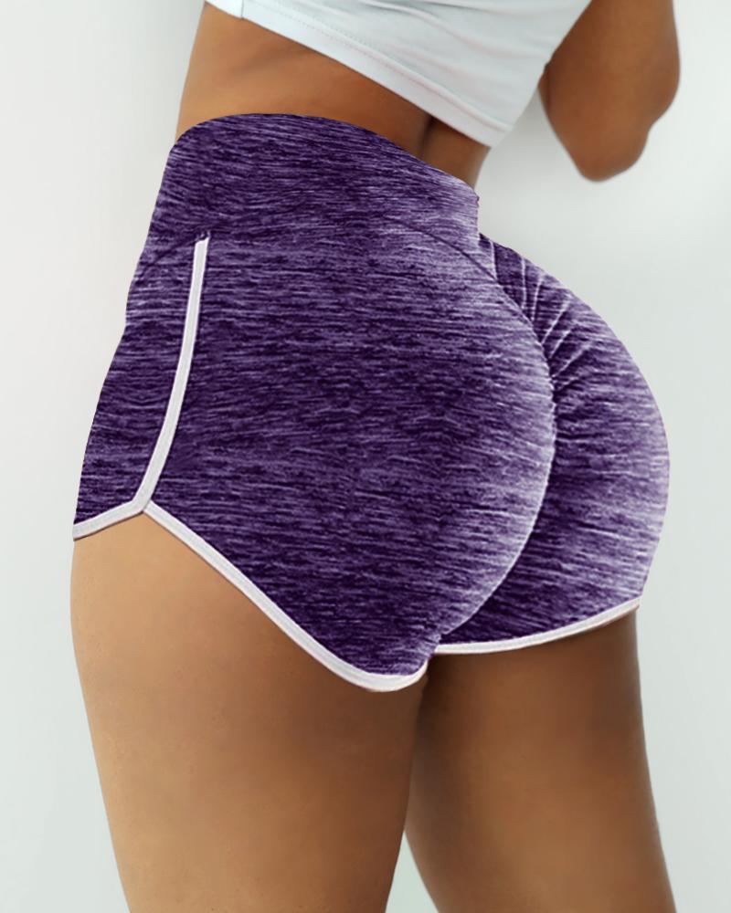 

High Waist Contrast Binding Active Workout Gym Shorts, Purple