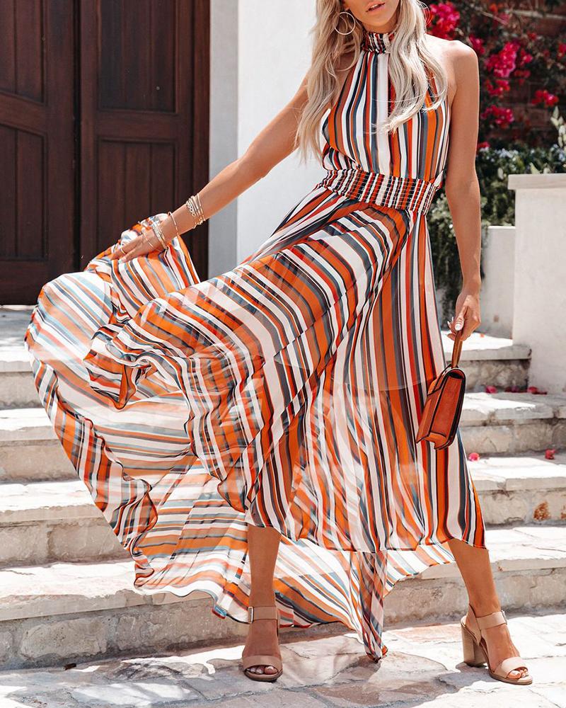 

Striped Sleeveless Loose Maxi Dress, Orange
