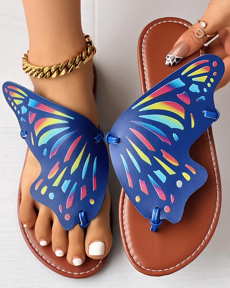 

Butterfly Shaped Toe Post Slippers, Blue