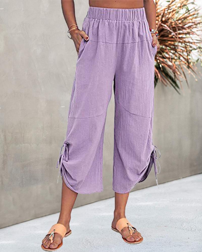 

Tied Detail Casual Wide Leg Pants, Light purple