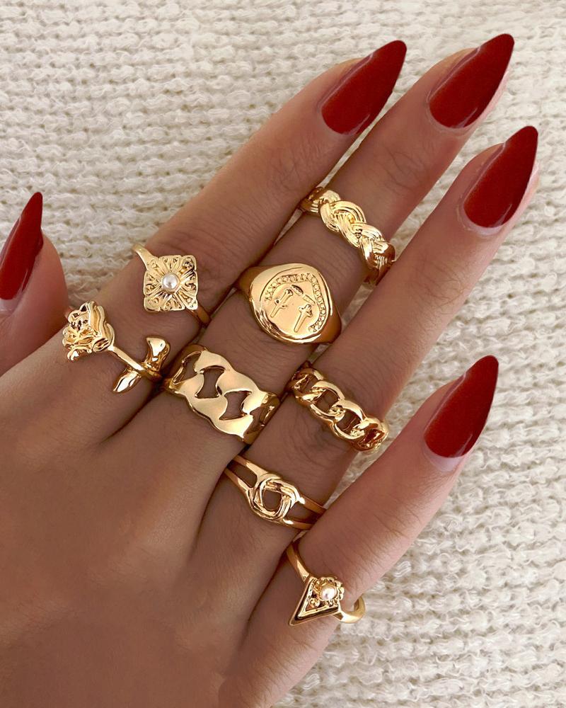 

8PCS Minimalist Pearls Decor Ring Set, Gold