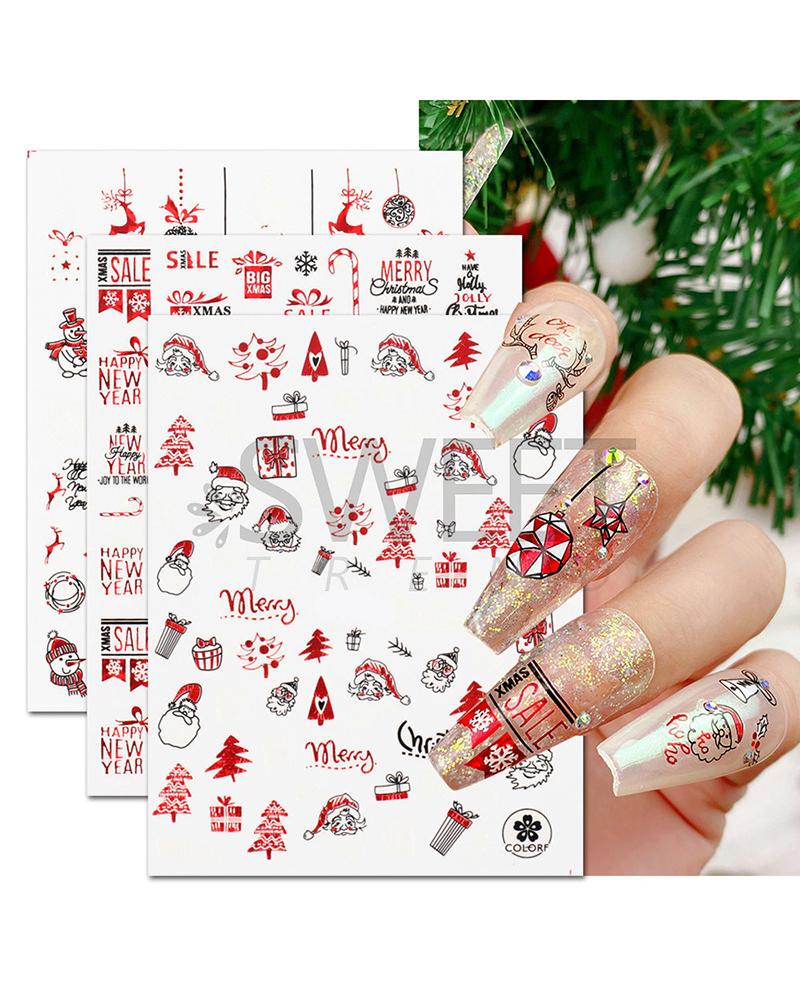 

1 Sheet 3D Christmas Gift Snowflake Santa Nail Art Stickers, Style1