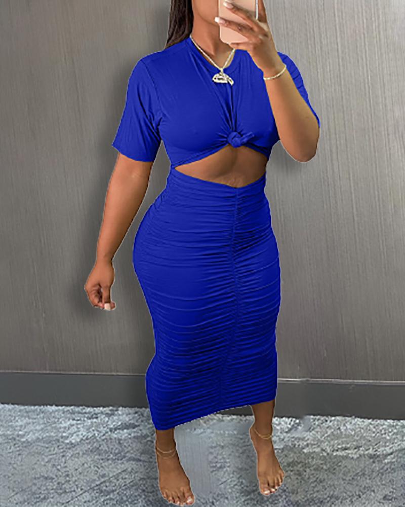 

Short Sleeve Cutout Ruched Skinny Maxi Dress, Blue