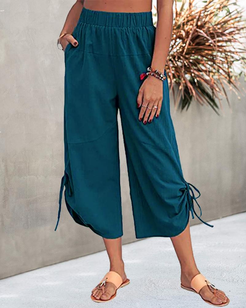 

Tied Detail Casual Wide Leg Pants, Blue