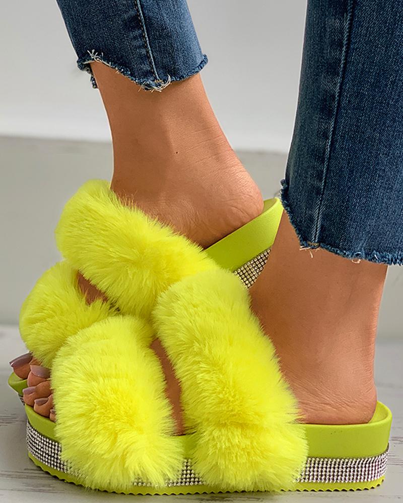 

Fluffy Toe Post Casual Slipper, Yellow
