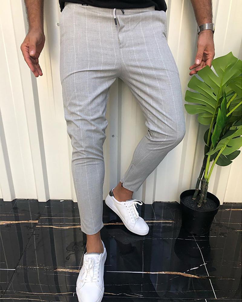 

Men Striped Print Pencil Pants, White