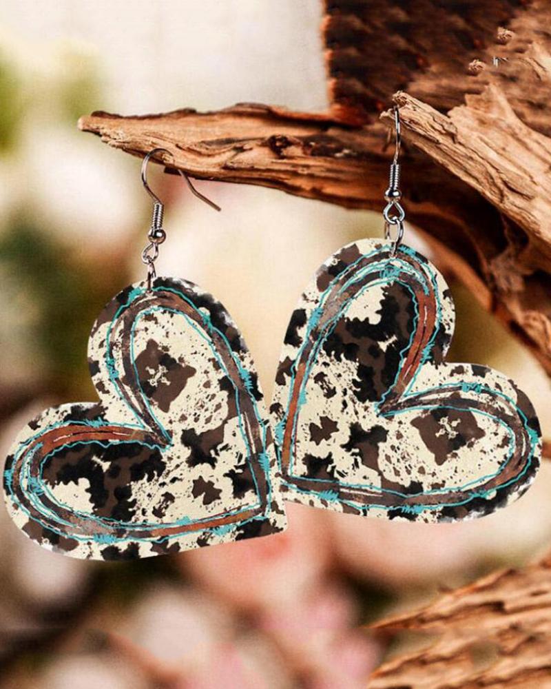 

1Pair Heart Shaped Hoop Earrings, Leopard