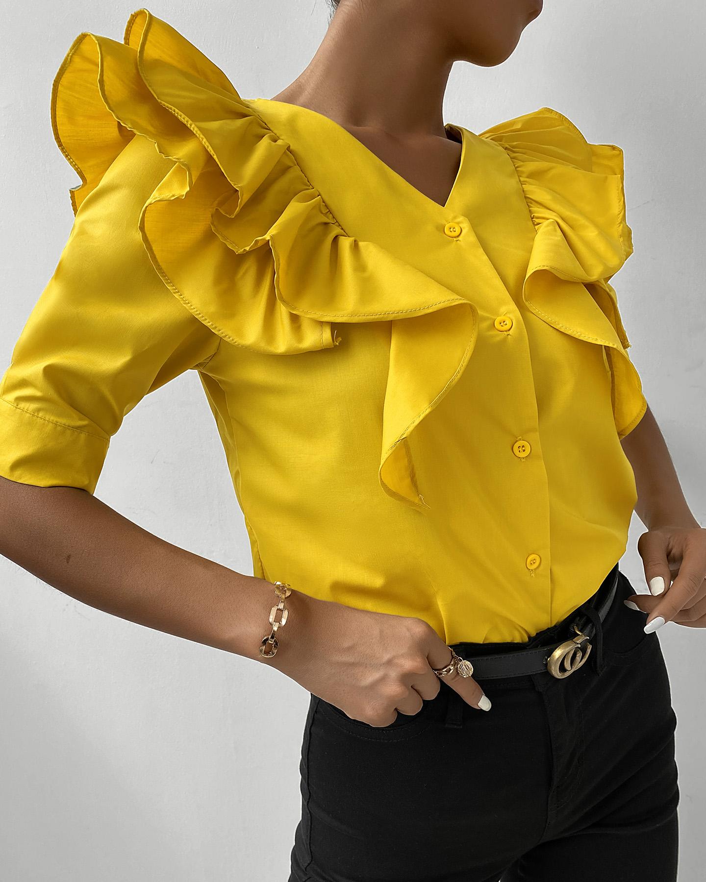 

Ruffles Hem Half Sleeve Blouse, Yellow