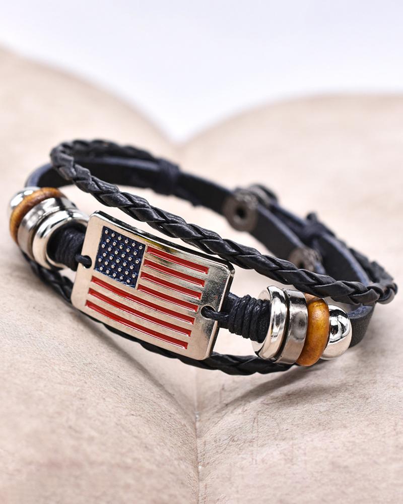 

1pc Independence Day Flag Pattern Braided Bracelet, Black