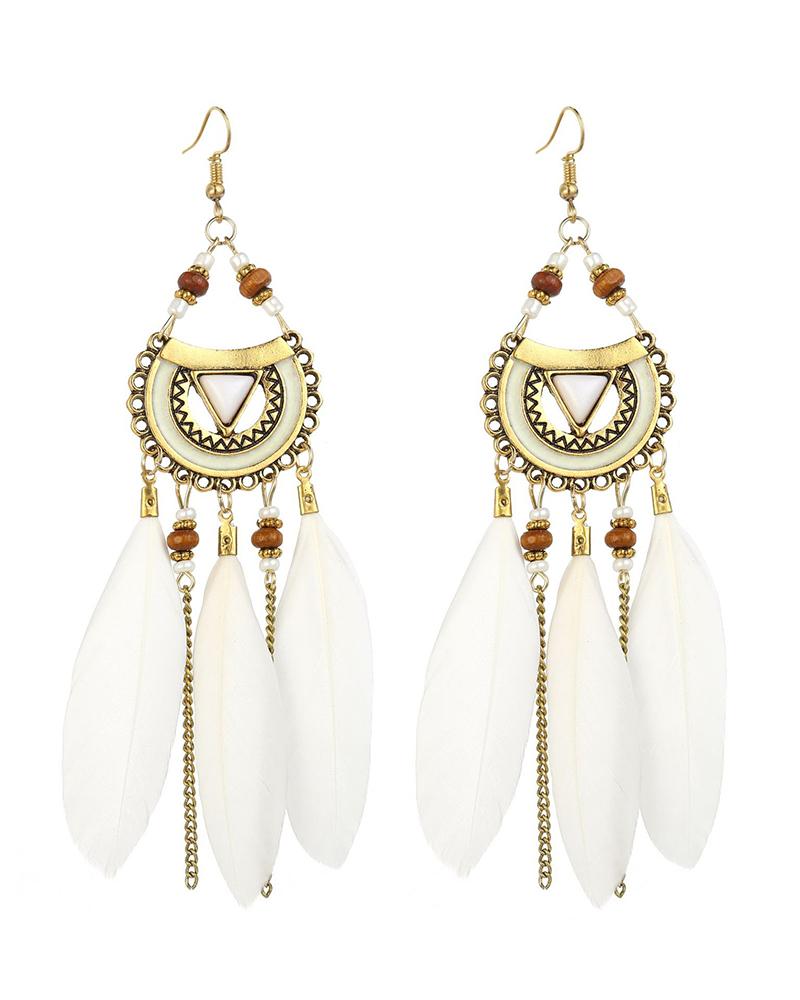 

1Pair Bohemian Hollow Out Geometric Feather Drop Earrings, Style2