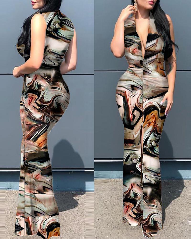 

Plunge Marble Print Slit Party Dress, Multicolor