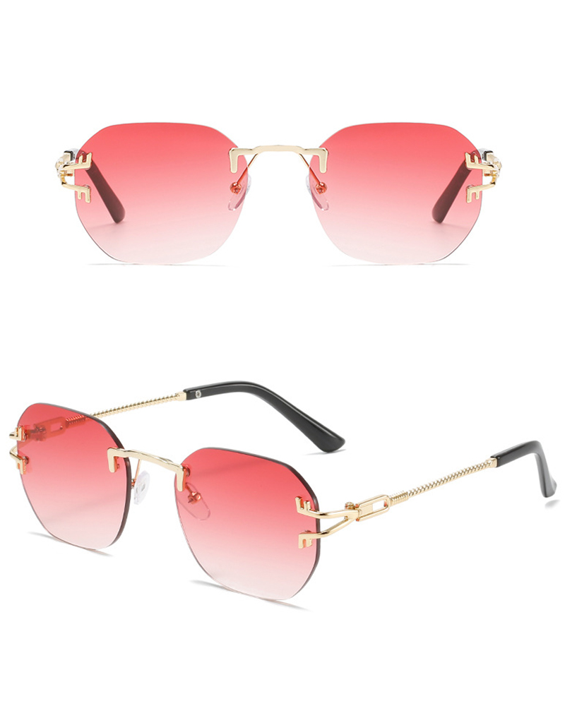 

1Pair Rimless Geometric Sunglasses Gradient Color Trendy Eyewear, Wine red