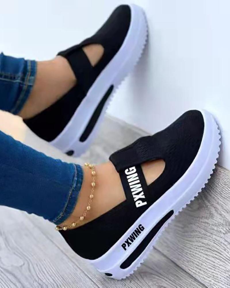 Cutout Letter Pattern Platform Sneakers