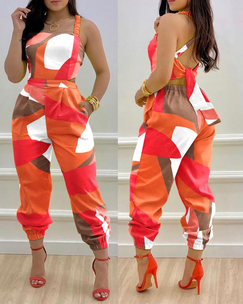 

Colorblock Crisscross Tied Detail Backless Jumpsuit, Multicolor