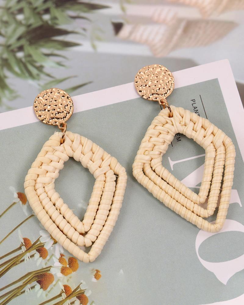 

1Pairs Geometric Braided Drop Earrings, Khaki