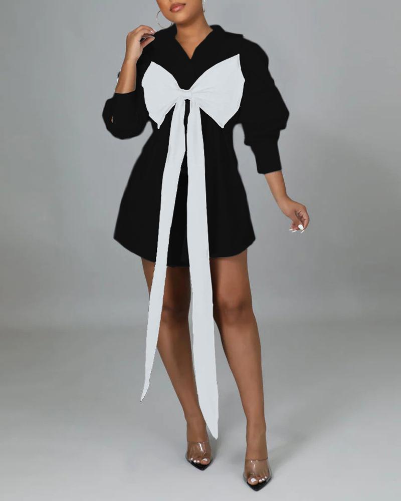 

Bowknot Tied Detail Button Down Shirt Dress, Black