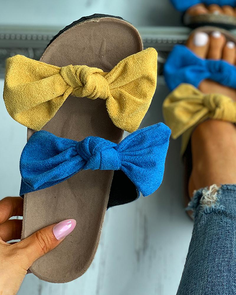 

Snakeskin Pattern / Colorblock Bowknot Design Footbed Sandals, Yellow