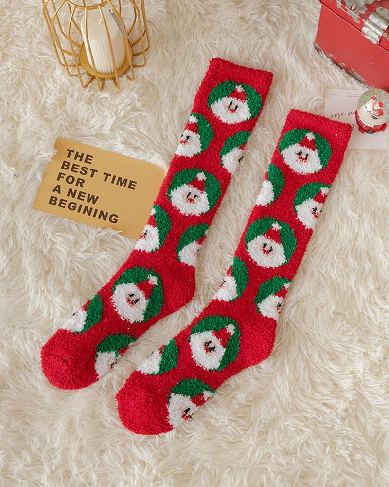 

1Pair Christmas Santa Claus Pattern Over The Calf Fluffy Socks, Style3