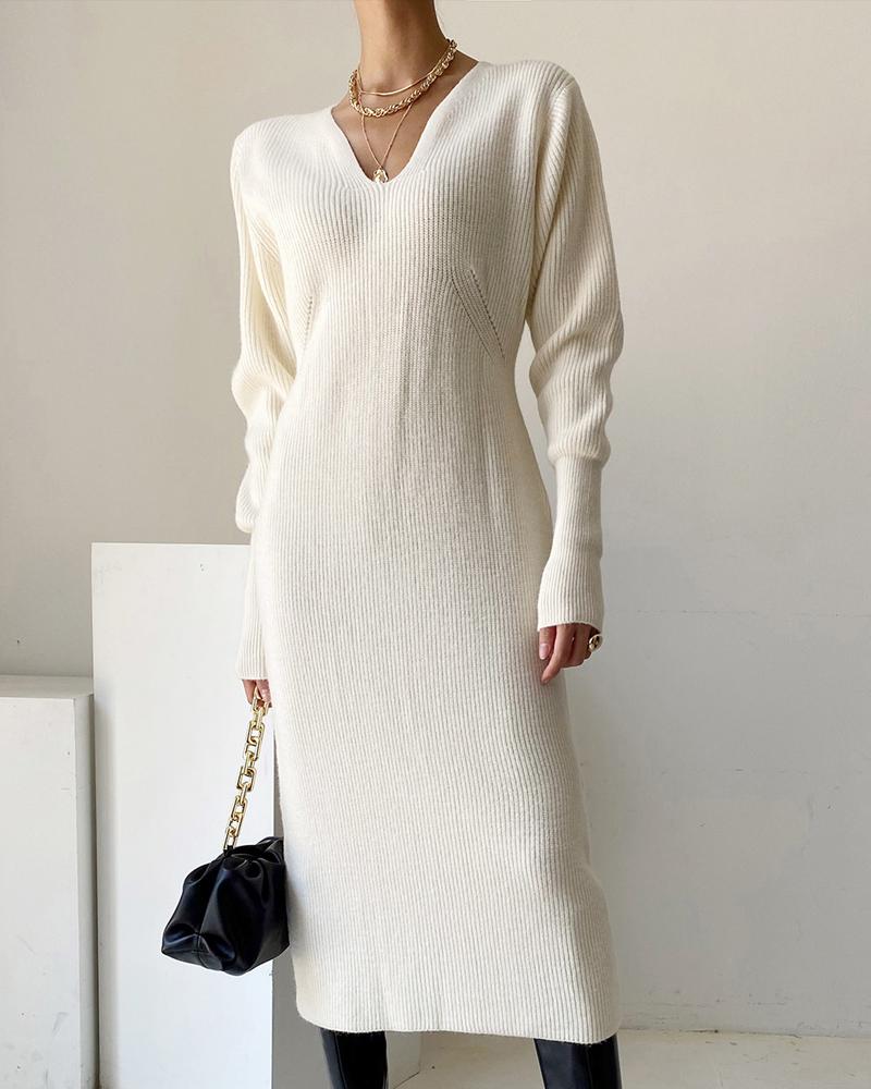 

Long Sleeve Chunky Knit Sweater Dress, White