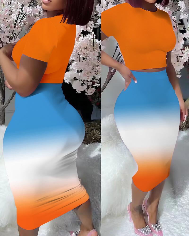 

Crop T-shirt & Ombre Skirt Set, Orange