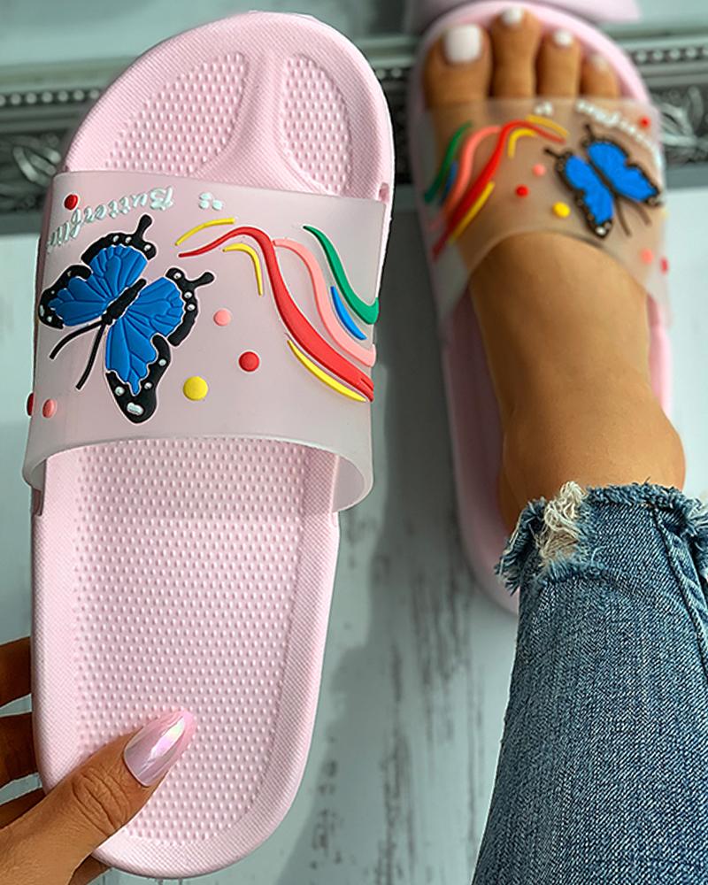 

Butterfly Letter Pattern Slide Sandals, Pink