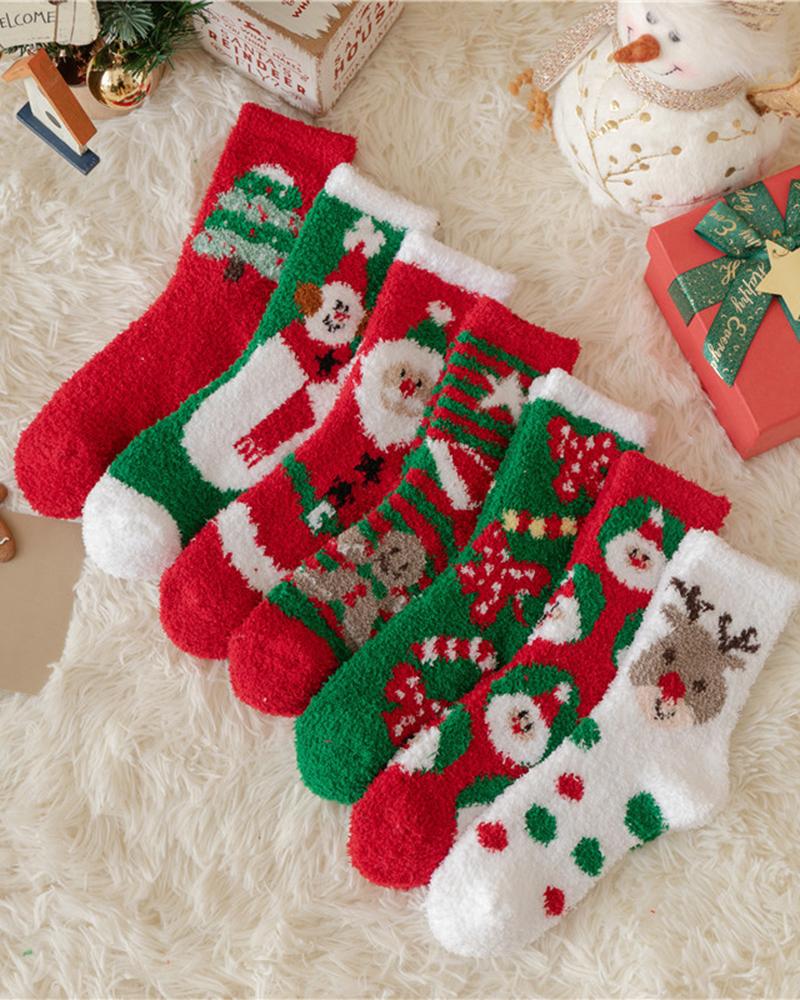 

1Pair Christmas Elk Polka Dot Pattern Fuzzy Thermal Socks, Style2