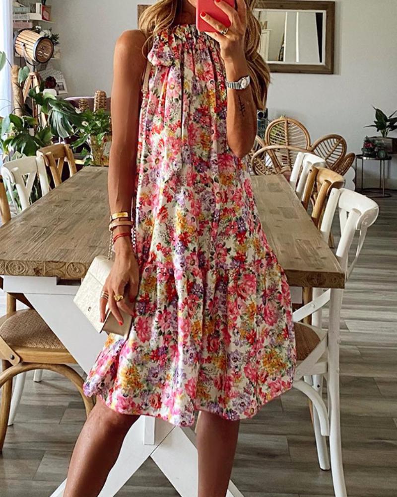 

Floral Print Tied Detail Sleeveless Casual Dress, Multicolor