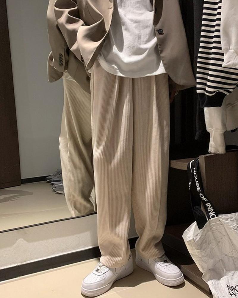 

Solid Loose Wide Leg Corduroy Pants, Apricot