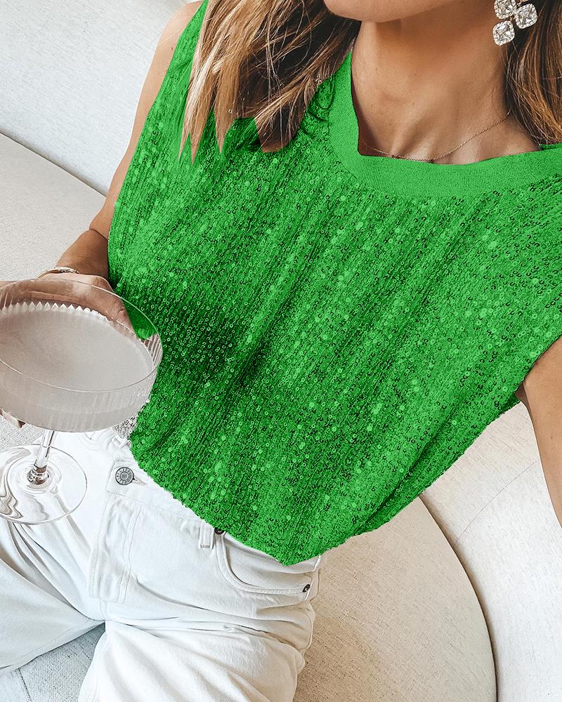

Allover Sequin Sleeveless Tank Top, Green