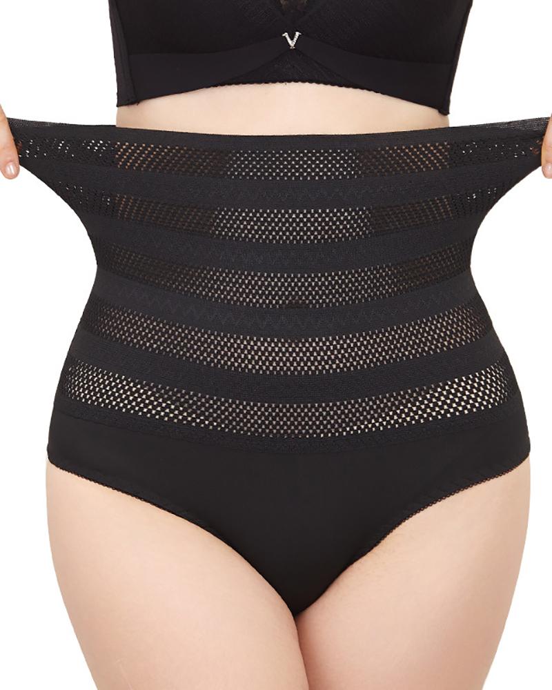 

Plus Size Seamless High Waist Body Shaper Tummy Slimming Sheath Control Panties Hollow Out Shapewear, Black
