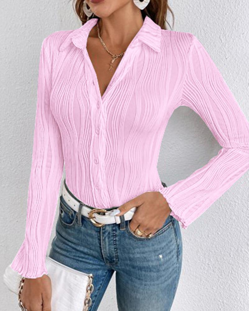 

Turn-down Collar Buttoned Textured Shirt, Pink
