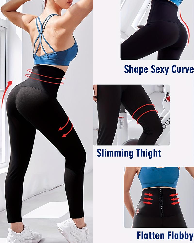 

3 Hook Front Tummy Control Slimming Thigh Yoga Sports Leggings, Silver