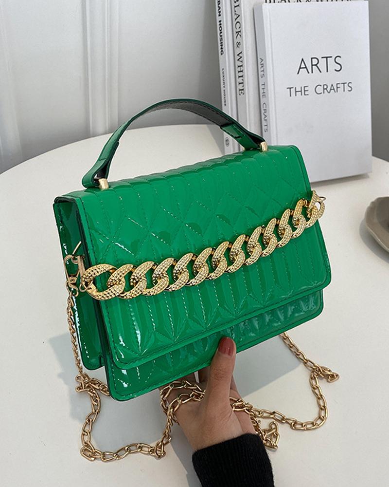 

Quilted Chain Strap Flap Shoulder Bag With Handle, Green