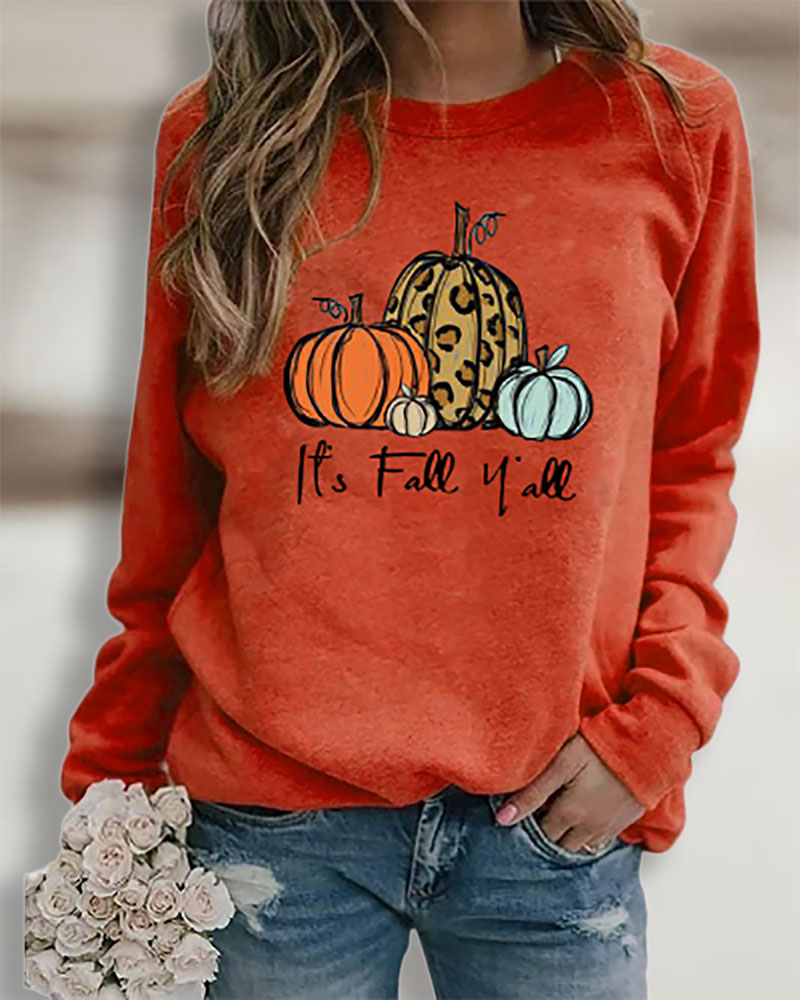 

Halloween Letter Pumpkin Print Long Sleeve Sweatshirt, Orange