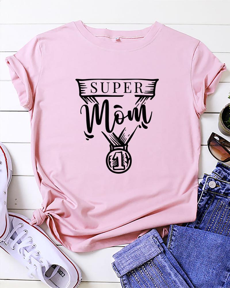 

Mother' Day Graphic Number Letter Print T-shirt, Pink