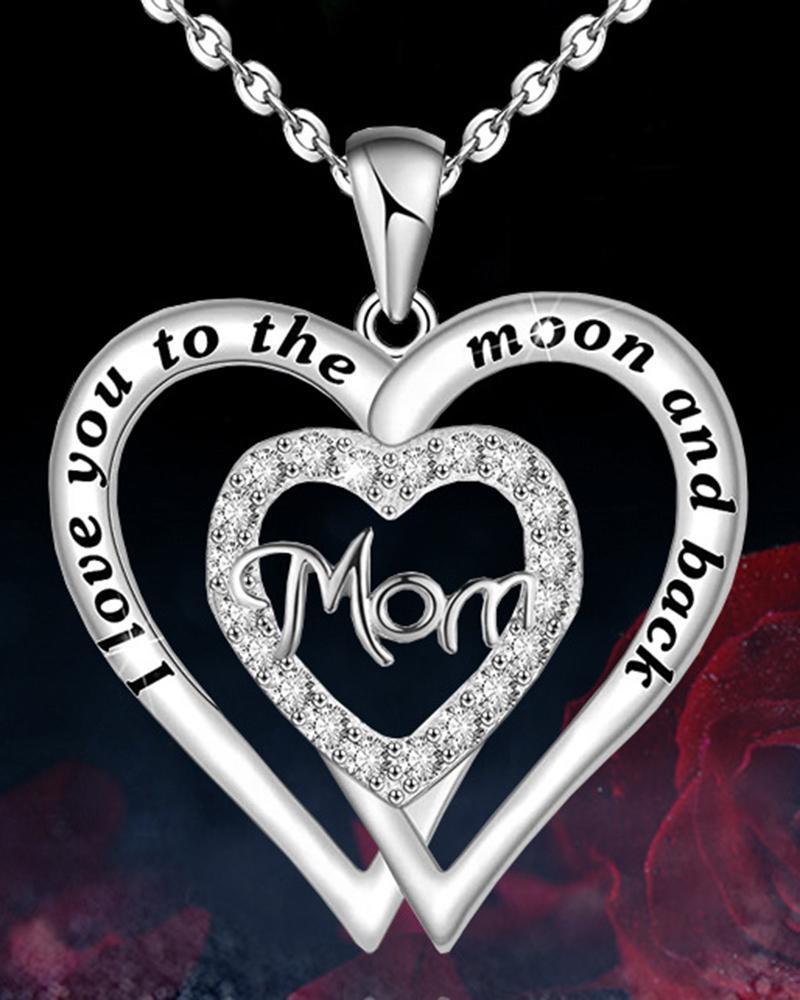 

1pc Mother's Day Mom Letter Hollow Out Heart Shaped Pendant Necklace, Silver